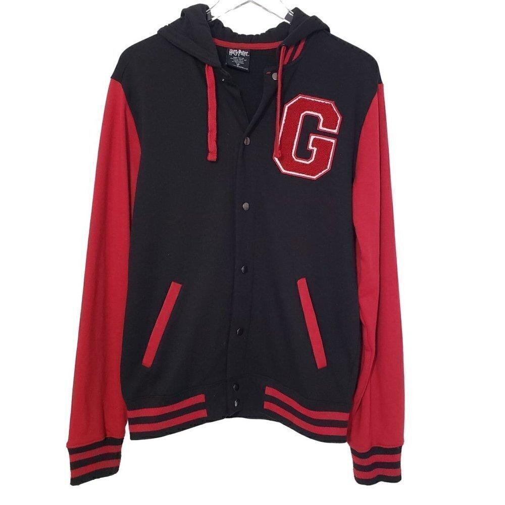 Harry Potter Gryffindor Varsity Hoodie Snap Front Sweatshirt Mens Sz Medium - Picture 2 of 11
